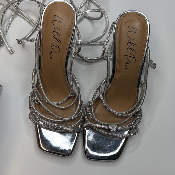 Wild Pair Eross Lace-Up High Heel Dress Sandals- Silver Bling- Size 8 Wild Pair Eross Lace-Up High Heel Dress Sandals- Silver Bling- Size 8